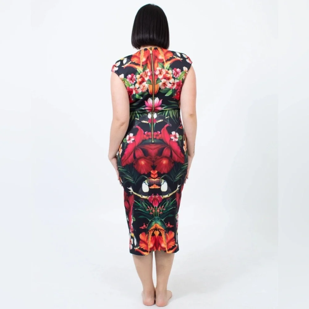 NWT TED BAKER •Rare• Bismii Tropical Toucan Midi Dress Ted Sz 4 - US 10 - Picture 4 of 15